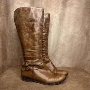 Matisse Blakely Leather Knee High Riding Boots Tan Buckle Straps Western Indie